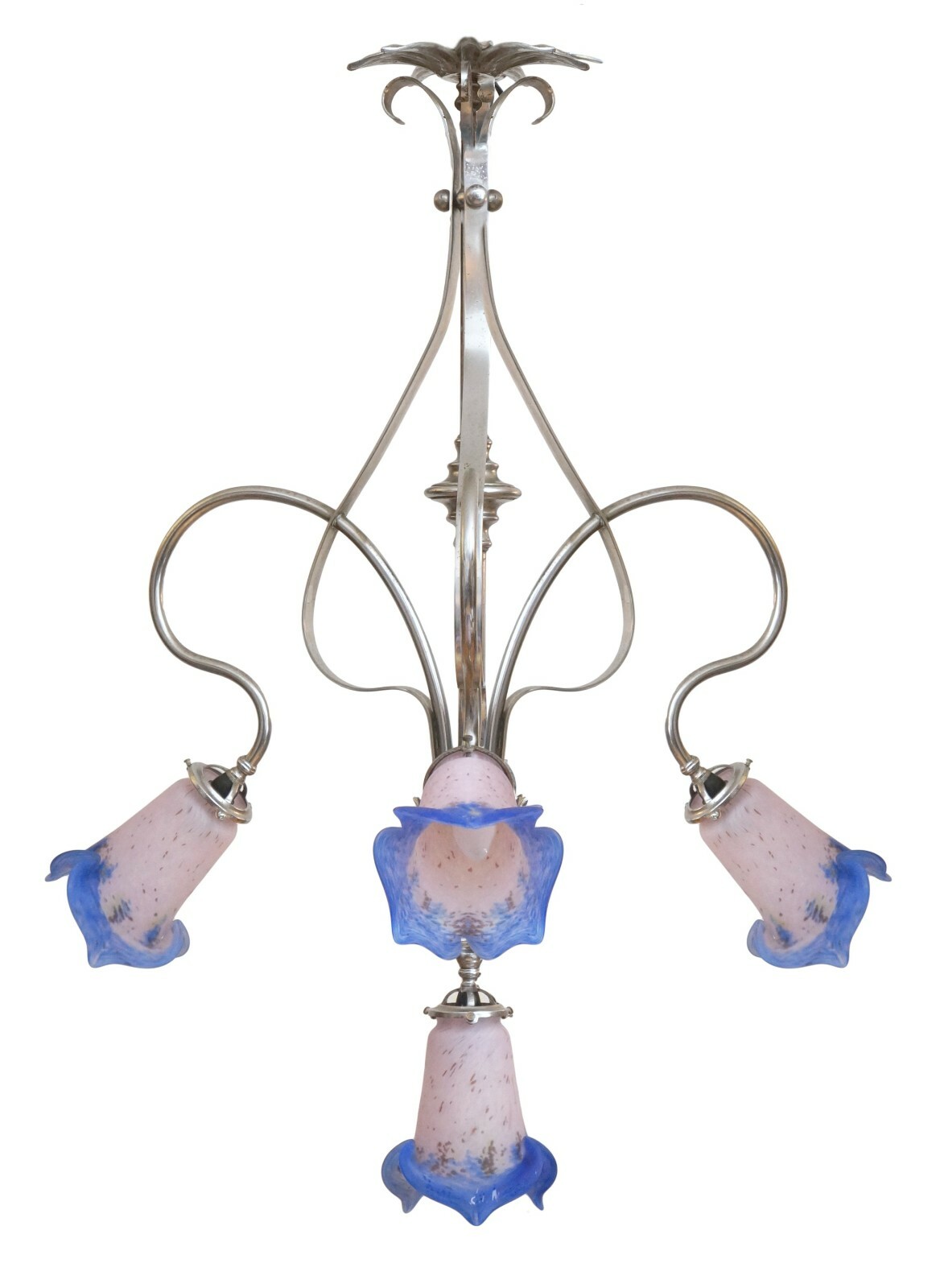 Art Deco Nickel Ceiling Chandelier Petitot