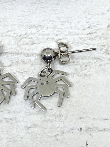 Cute Tiny Steel Spider Stud Earrings Drop Dangle Wicca Goth Pagan Gift Novelty - Picture 7 of 11