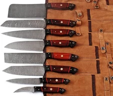 HANDMADE DAMASCUS BLADE KITCHEN/CHEF KNIFE SET With LEATHER BAG 08 PC'S 1024