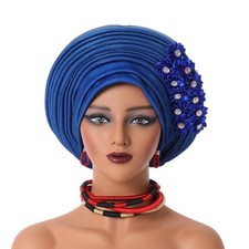 Aso Oke African Headtie Auto Gele Hijab Cap Nigerian Women Turban Head Wrap Hats