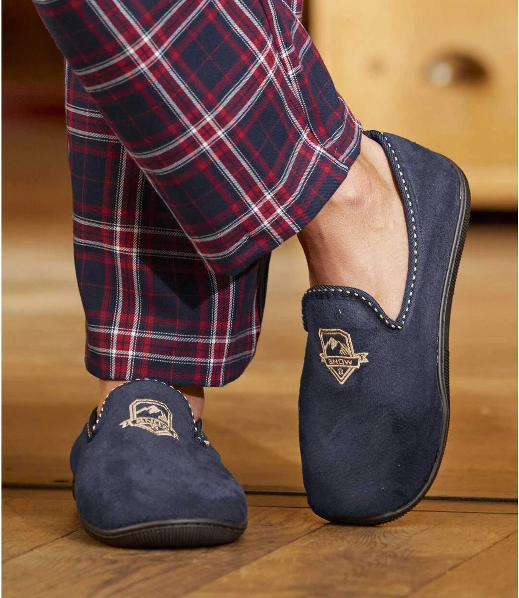 Atlas for Men Navy Faux Suede Slippers Polar Fleece Lining Size