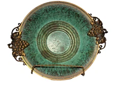 Antique 1920s Art Deco Bronze Verdigris Fruit Bowl Grapes Signed Carl Sorensen