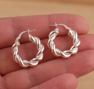 925 Sterling Silber gedrehtes Seil Huggie Creolen Ohrringe 23 mm Durchmesser verpackt