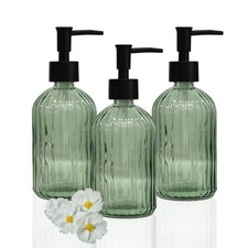 YYTSGG Green Glass Soap Dispenser Set with Black Pump, 13.5oz, 3 Pack