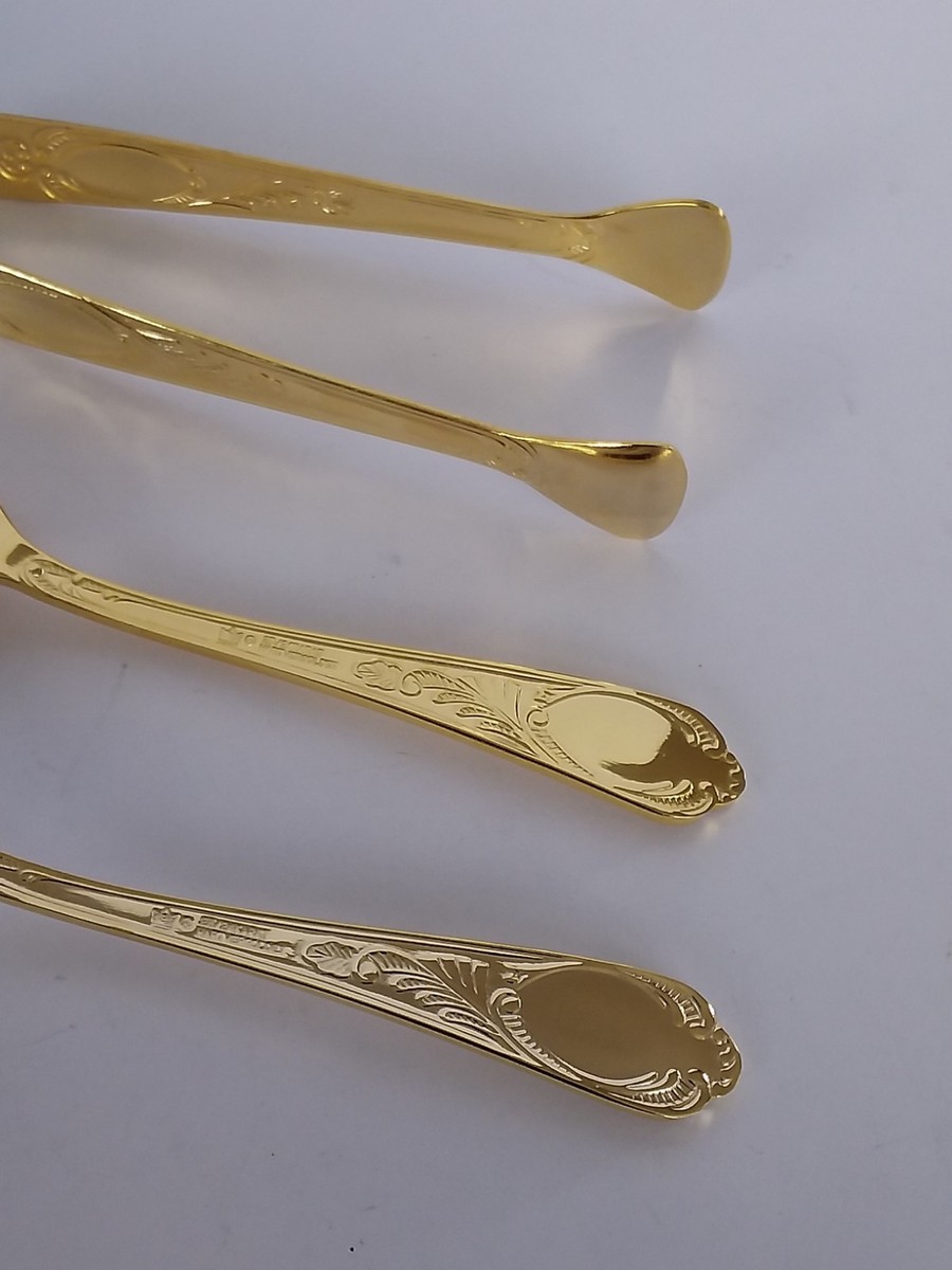 HARTVER GOLDET 23/24 K Gold Plated Flatware Fork, Spoon, & Tong