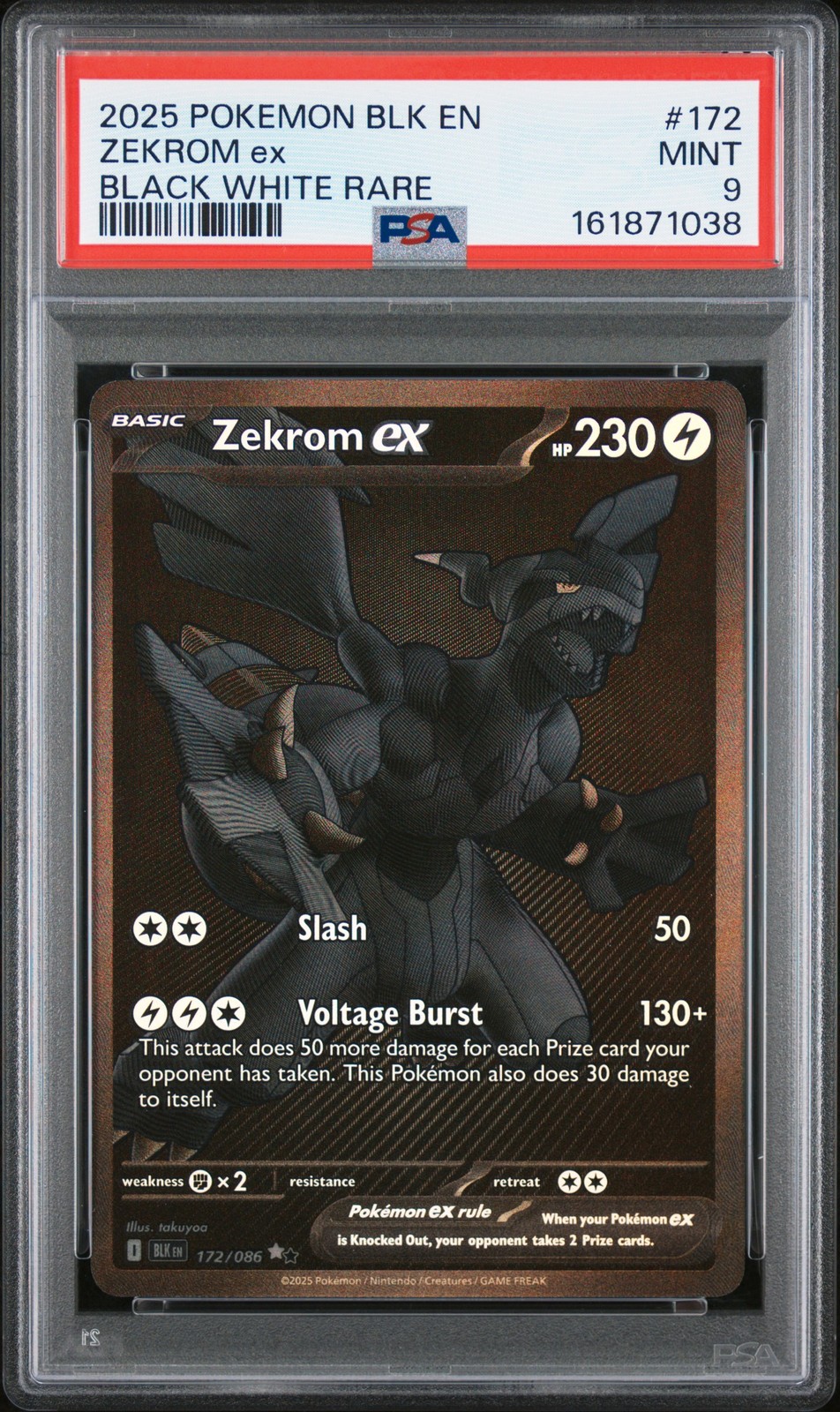 2025 POKEMON BLK EN-BLACK BOLT BLACK WHITE RARE #172 ZEKROM EX PSA 9