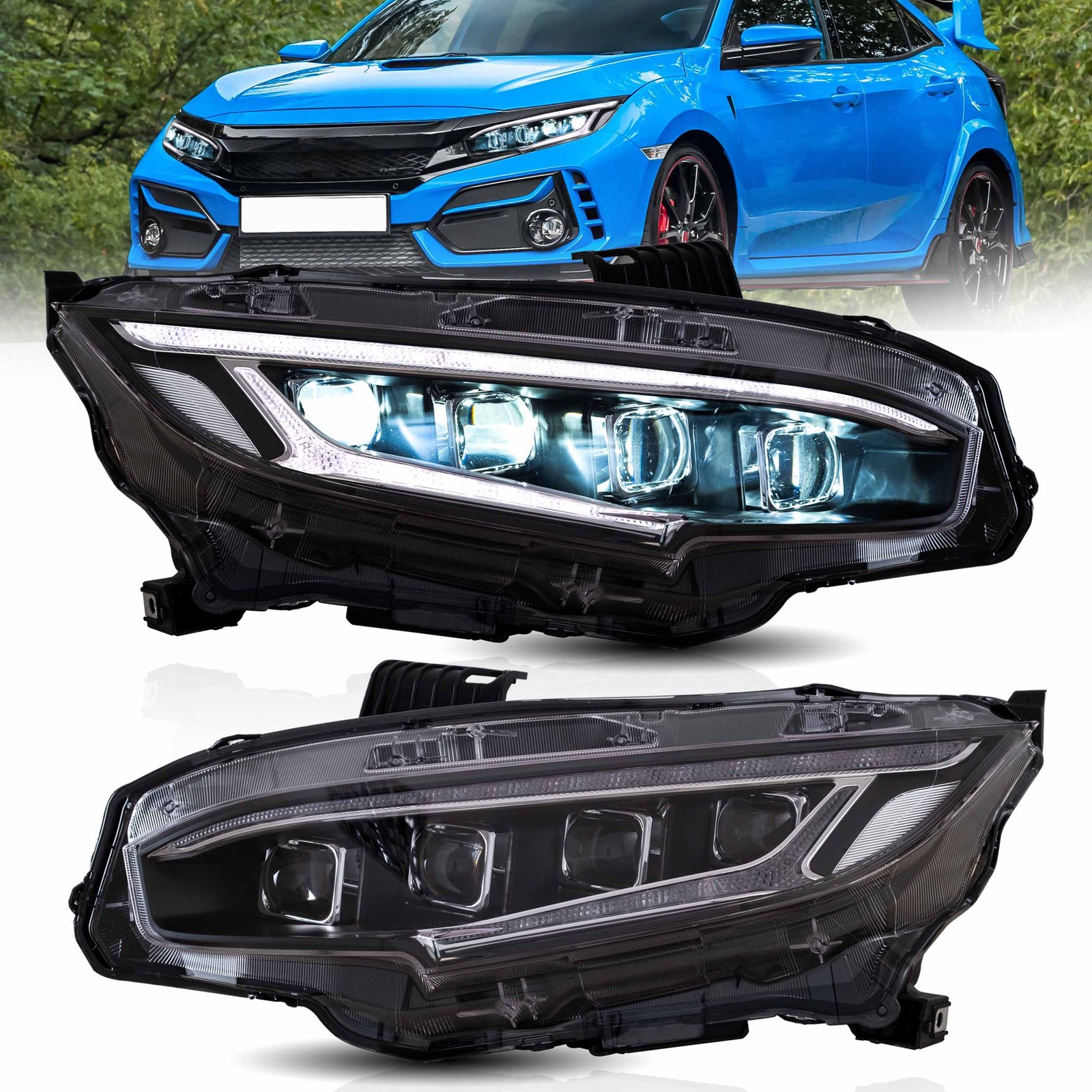 VLAND LED Headlights For 2016-2021 Honda Civic Sedan Hatchback Coupe Type R Pair