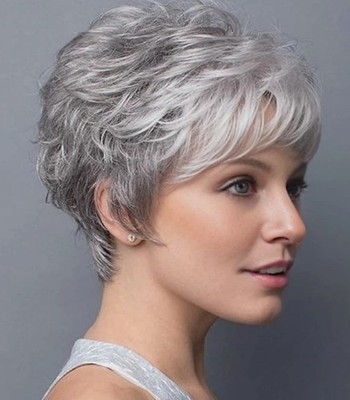 Short Grey Wigs for White Women Pixie Cut Gray Wigs with Bangs for Older Women