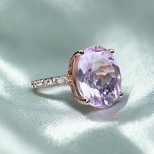 10K Rose Gold Pink Sapphire Ring - Large 5.6CT - Size 6 -Pave Wedding Band -3.2g