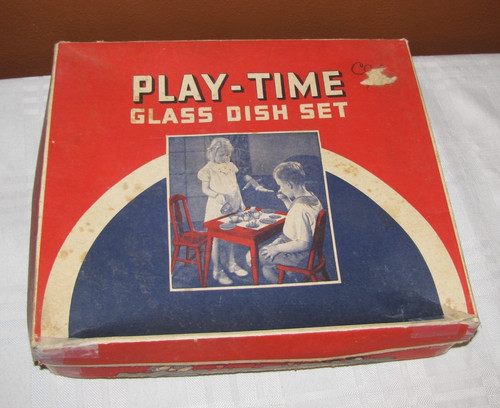 Akro Agate PLAY-TIME Glass Dish Set #234 in Original Box -- Multiple Colors