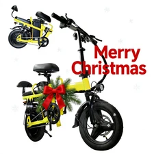 Folding Electric Bike 750W Peak 14" 48V20Ah 2 Seater Mini Ebike Long Range 50Mi