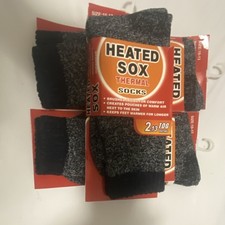 Heated Sox Thermal Antibacterial Socks Gray Black Size 10-13 Reinforced Toe