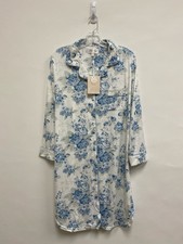 NWT Size M White Blue/Gray Roses Ladies Nightgown