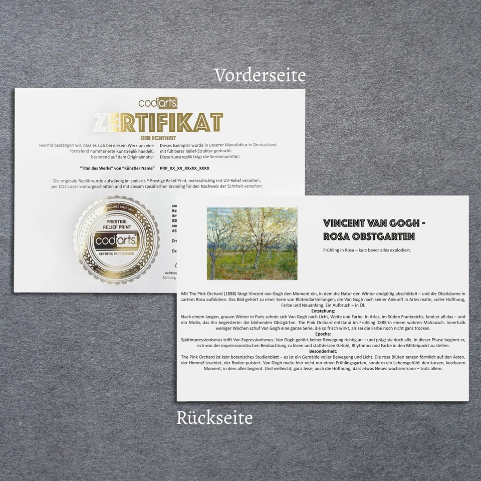 codiarts. 3D Relief Kunstdruck Vincent van Gogh Rosa Obstgarten 40x50 cm (Zert.) - Bild 4 von 4