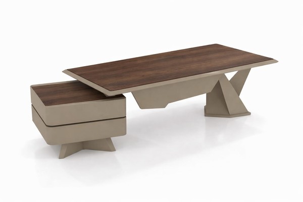 Design Schreibtisch Nussbaum Beige Holz Metall Modern Wohnzimmer-image