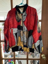 Vintage Picasso Women's Medium Satin Bomber Gold Red