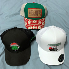 3x CHRISTMAS GOLF HAT CAP LOT SPORTS PGA TRAVISMATHEW BLACK CLOVER BUC-EES WAGGL