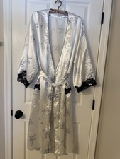 Barbizon Long White Navy Lace Open Front Womens Robe Sz. Large