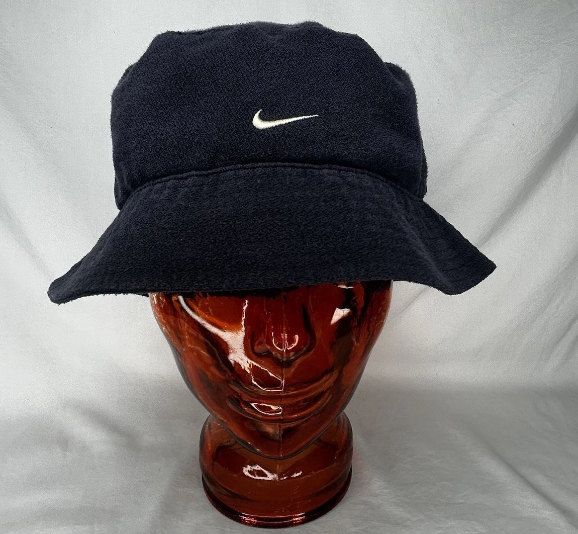 Vtg 90’s Nike Navy Blue Embroidered Swoosh Bucket Hat Sz Large