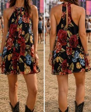 Show Me Your Mumu Women's Black Tess Printed Tie Front Shift Dress Size Small