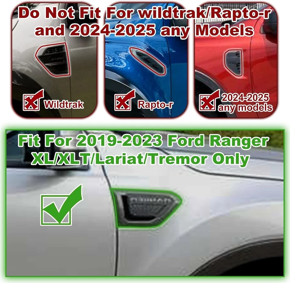 LED Side Marker Lights for Ford Ranger 2019-2023 Fender Light Badge Vents Emblem - Image 2 of 4