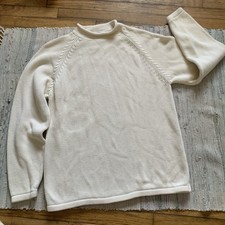 VTG J Crew Sweater Mens Large 100 Cotton Roll Neck Fisherman Ivory Off White