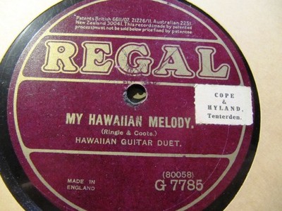 1922 My Hawaiian Melody Slide Guitar Duet/ Hard Times Come Again No More REGAL