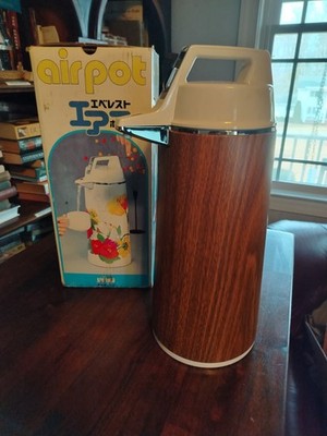 Vintage 70s Everest Vacuum Air Pot Thermos APN-1900 70s Wood Pattern Coffee, Tea