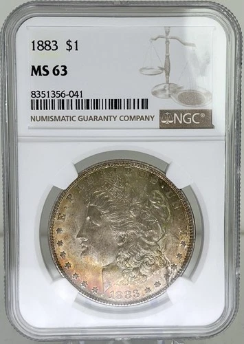 1883-P Morgan Silver Dollar NGC MS63 – Stunning Orange & Red Toning – 90% Silver
