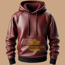 Men's Red Real Premium Leather Hoodie Handmade Genuine Lambskin Leather Hoodie