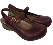 Dansko Maureen Mary Jane Leather Slingback Clogs Nubuck Burgundy EU 40 US 9.5-10