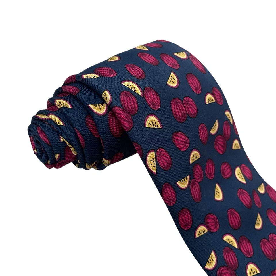 Corbata para hombre Hermes calabazas azul y rosa satinado seda 7451 HA 3,75" (W) 59,5" (L) usada en excelente estado Foto 4 de 4