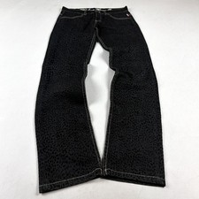 Roberto Cavalli Leopard Print Black Denim Jeans Flare Wide Leg Y2K Italy
