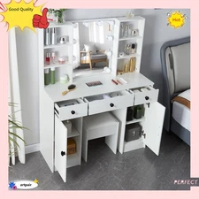 White Vanity Set with 10 LED Lighted Mirror Makeup Dressing Table Dresser Set US