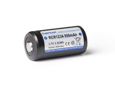 KEEPPOWER, Li-Ionen-Akku RCR123A 16340, 950mAh, 3,6V - 3,7V, PCB/BMS, zuverlässi