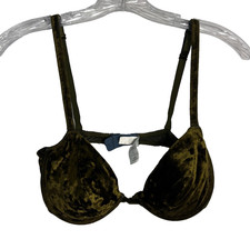 VTG 90s Victoria's Secret Crushed Velvet Bra 36C Olive Green Underwire Padded 97