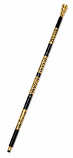 Ornate Black Walking Stick with Brass Floral Details and Decorative Handle
