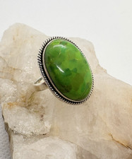 Sterling Silver Green Turquoise Ring Size 6.75 Oval Southwestern 925 Statement