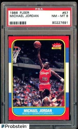 1986-87 Fleer Basketball #57 Michael Jordan Chicago Bulls RC Rookie HOF PSA 8