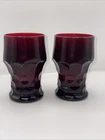 Vintage Anchor Hocking Ruby Red Glass Georgian Honeycomb 5” Tumblers Set Of 2