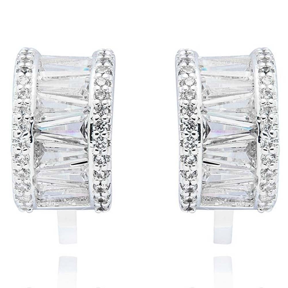 Equilibrium Baguette Hoop Silver Plated Clip On Earrings 359533