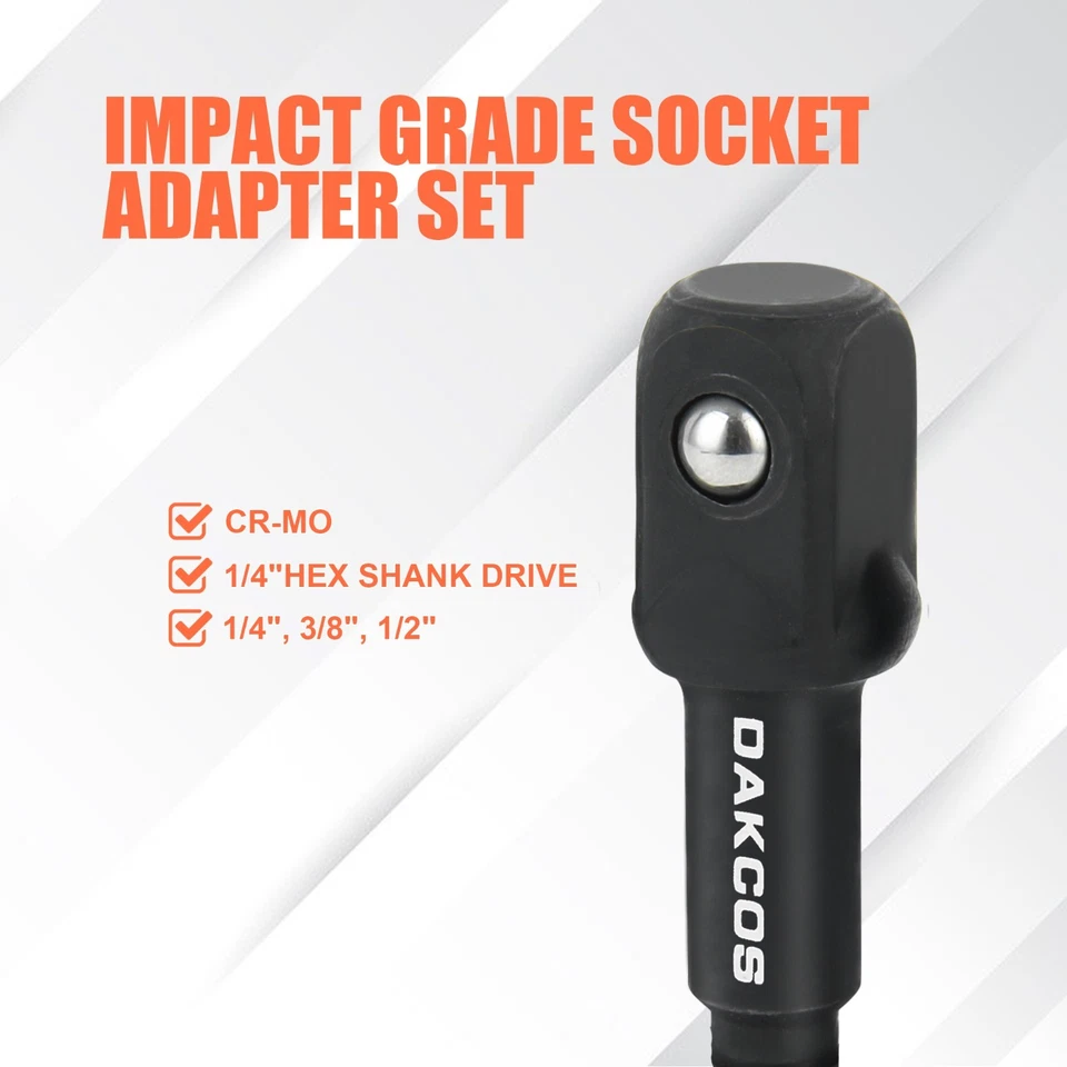 DAKCOS 17PC Impact Socket Set Adapter 1/4" 3/8" 1/2" Joint Socket Drill Adapter - Image 3 of 4