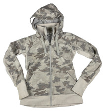 Athleta Triumph Full Zip Hoodie Jacket Grey Camo Thumbhole Layer Womens XS