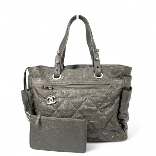 Chanel Quilted Tote Bag Grey Iridescent Calfskin (dh071126b0r)