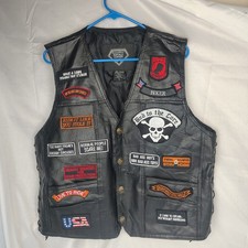Diamond Plate Leather Motorcycle Vest Men's Rock Design Buffalo Patches