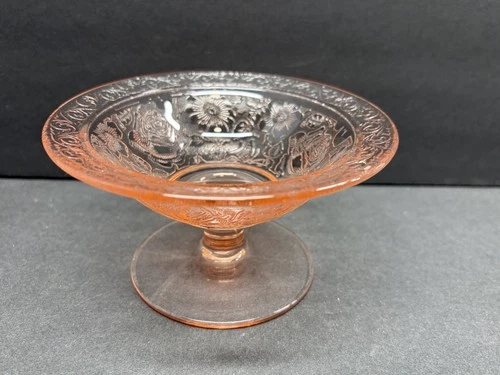 Pink Depression Glass Flower Garden Candy Dish NO LID
