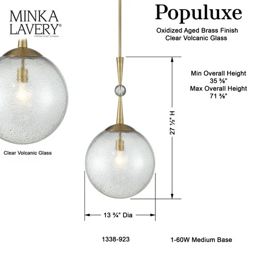 Minka Lavery 1338 Populuxe 14"W Pendant - Oxidized Aged Brass - Picture 6 of 8