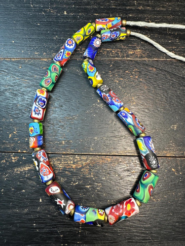 Vintage Millefiori Glass Bead Necklace - Colorful Venetian Trade Beads