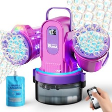 Dual-Engine Bubble Machine with RGB Lights  Remote Control, 150  Auto Rotation,