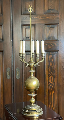 Vintage Massive Five Arm Ornate French Gothic Style Brass Candelabra Floor Lamp